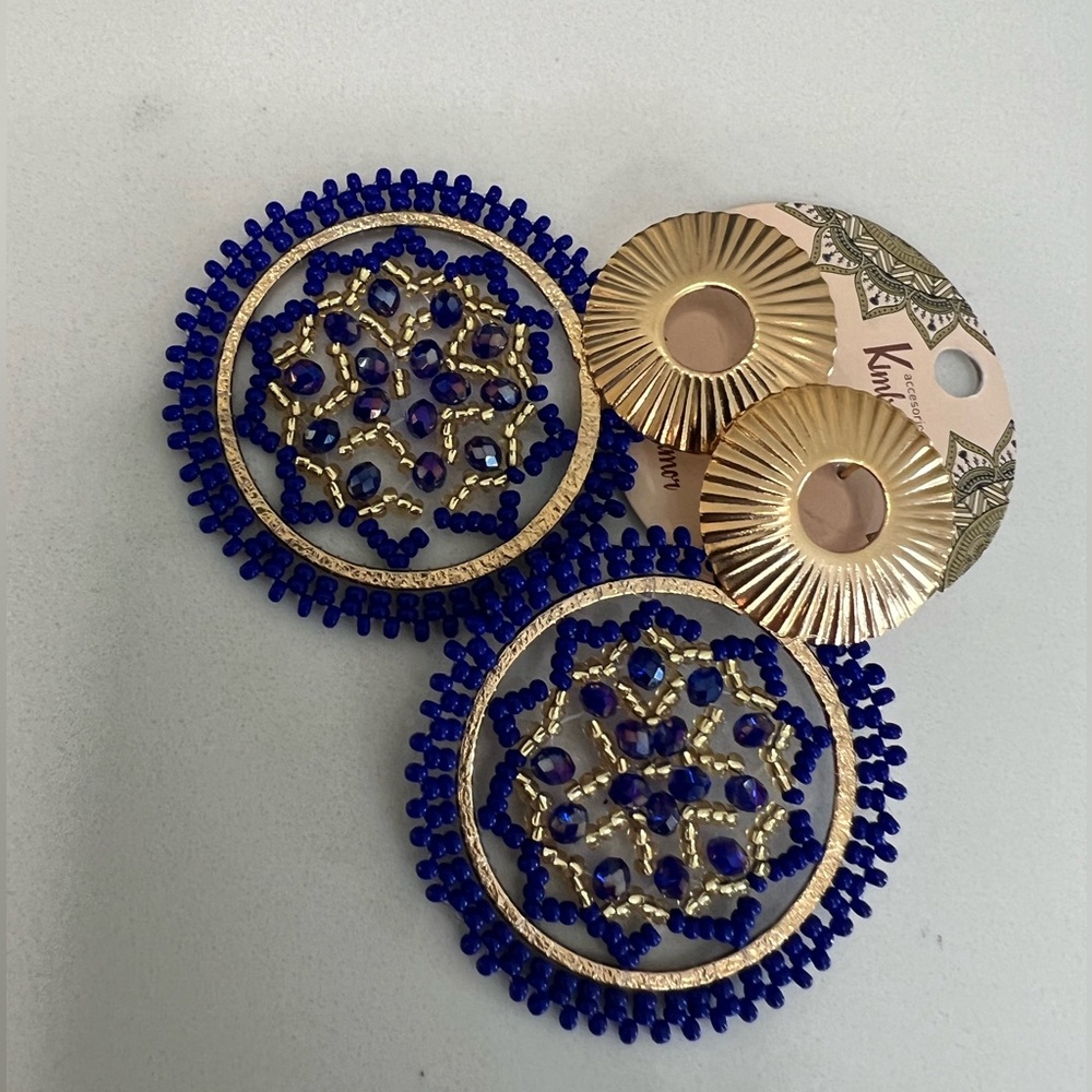 Beautiful Brand New With Tags Blue and Gold Earrings - Picture 4 of 5